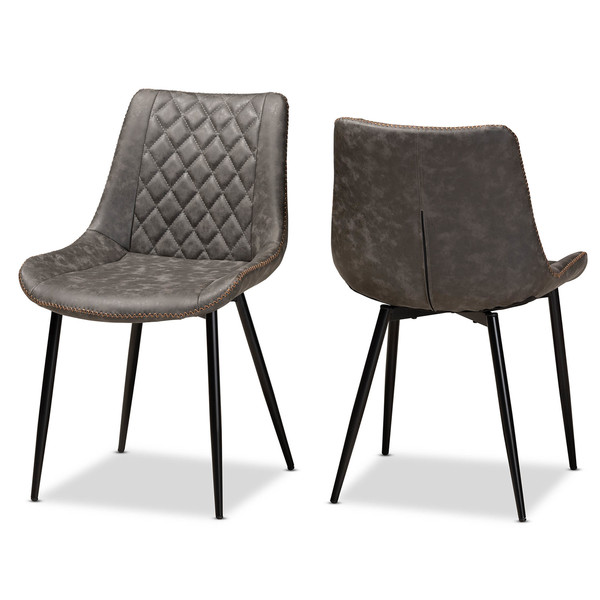 Baxton Studio Loire Grey and Brown Upholstered Black Finished 2-PC Dining Chair Set 160-10508
